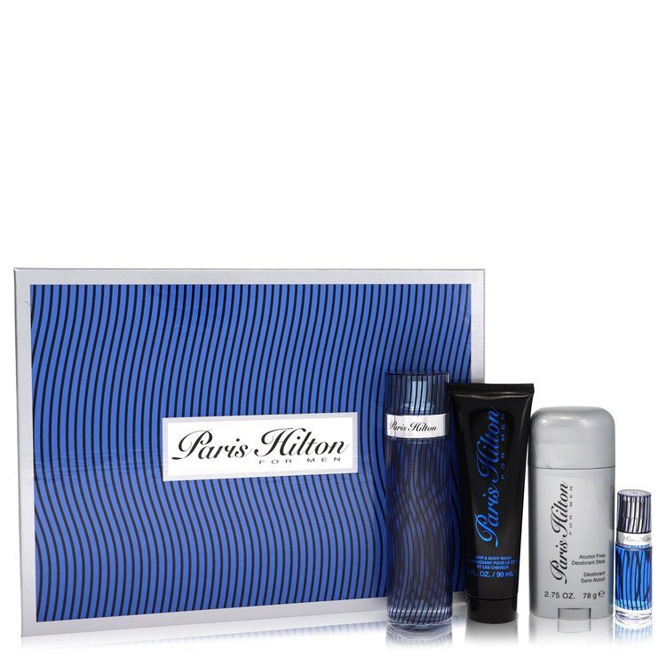 Paris Hilton for Men Gift Set — 3.4 oz EDT + Body Wash + Deodorant + Mini Spray