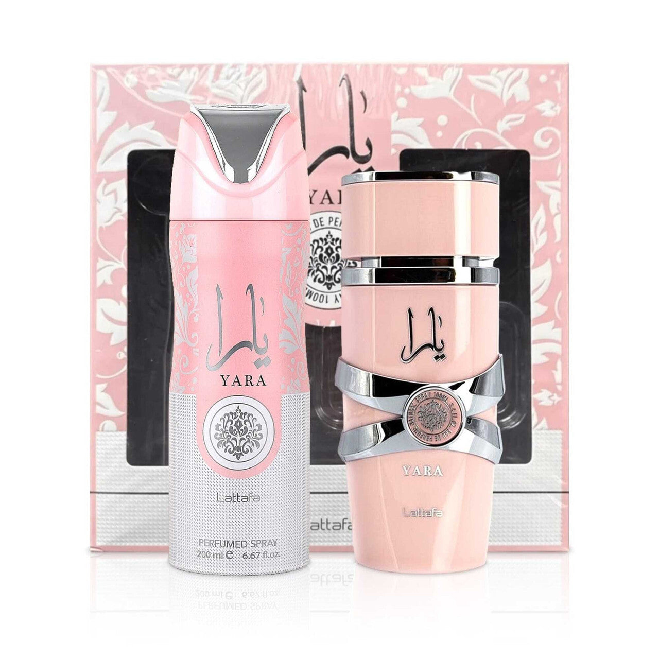 Lattafa Yara Gift Set for Women: 3.4 oz EDP Spray + 6.67 oz Perfumed Spray